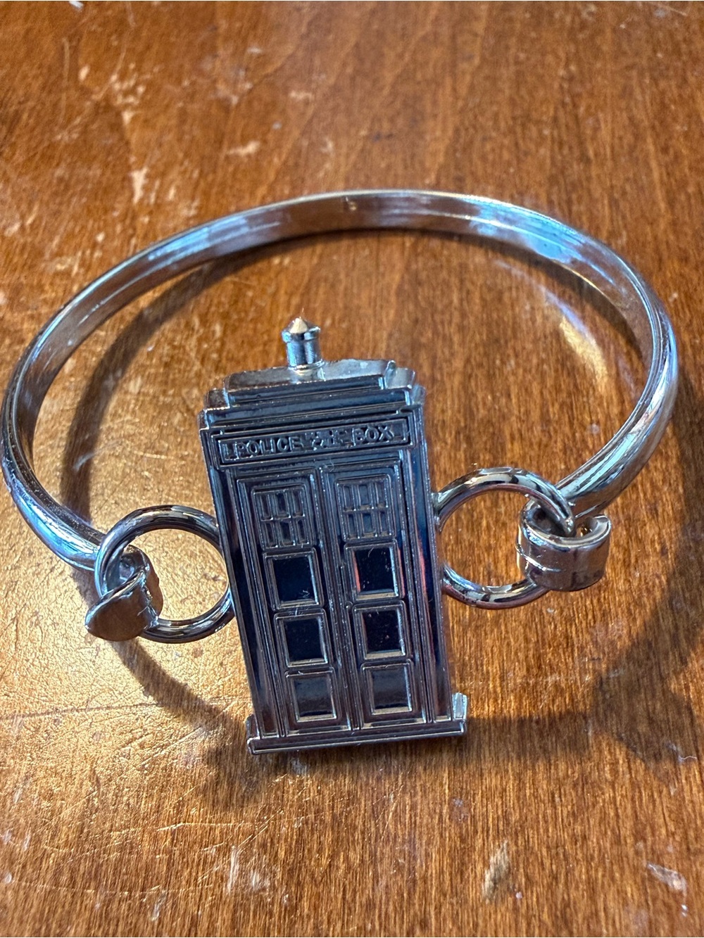 Silver Tone TARDIS Charm Bangle Bracelet for Women